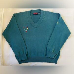 Vintage Pivot Rules, V-neck Golf Sweater sweater, Men's L, Teal